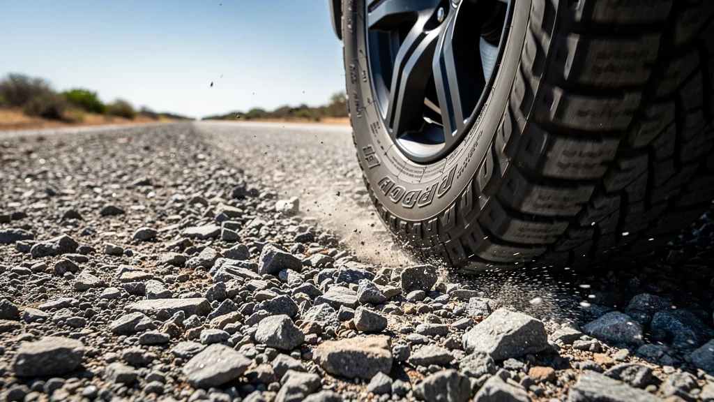 Pneu increvable sur route gravillonnée sans crevaison en un mois, résistance et durabilité extrêmes