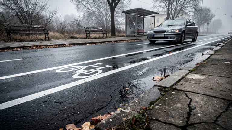 Pistes cyclables peintes au sol créant une fausse sécurité en milieu urbain réaliste et détaillé