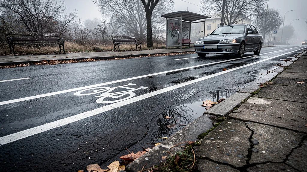 Pistes cyclables peintes au sol créant une fausse sécurité en milieu urbain réaliste et détaillé